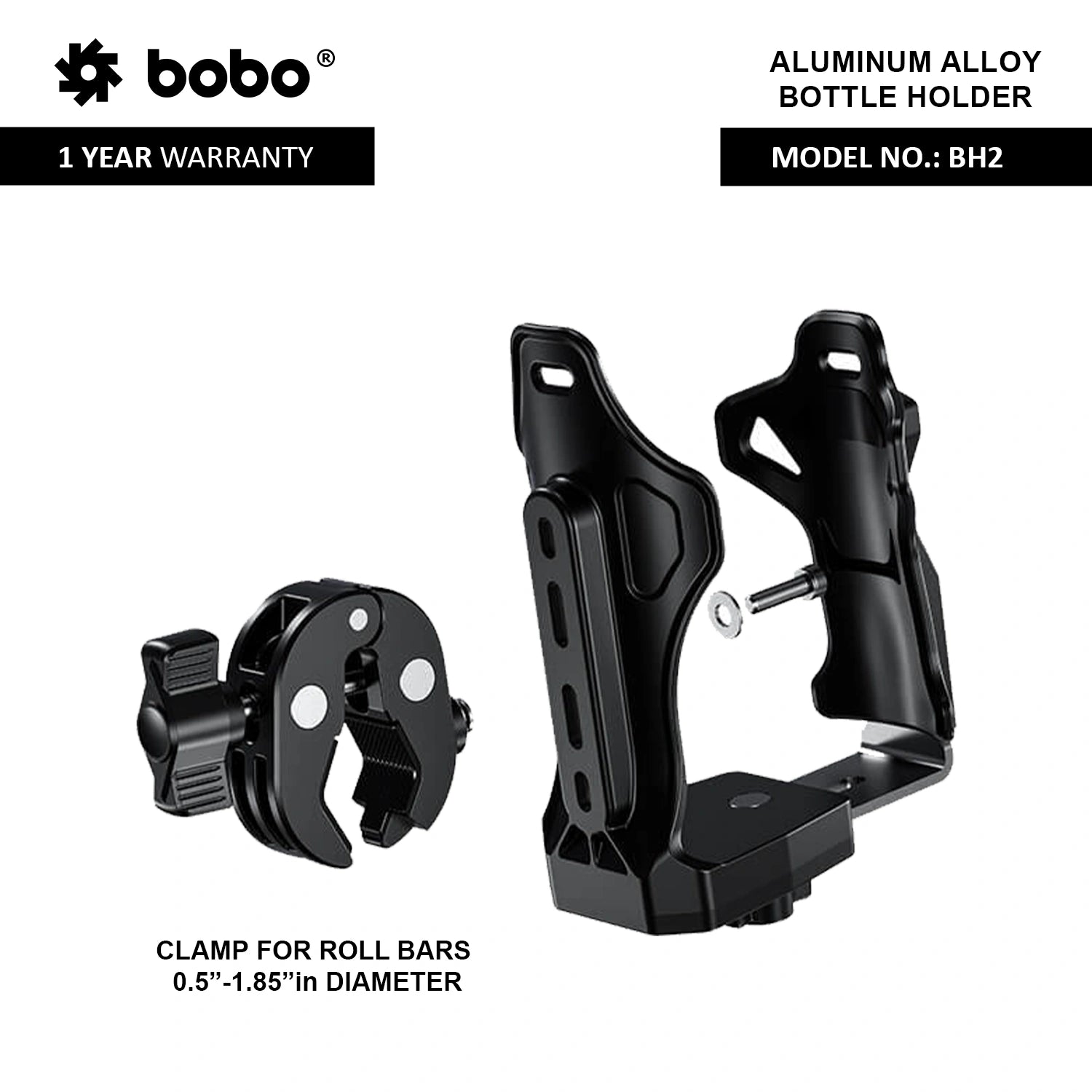 BOBO BH2 Universal Motorcycle Bottle Holder, Black