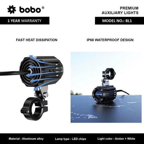 BOBO BL1 LED Auxiliary Light Set with Complete Mounting Kit
BOBO Auxiliary Light Kit with Mounting Clamps and Installation Components