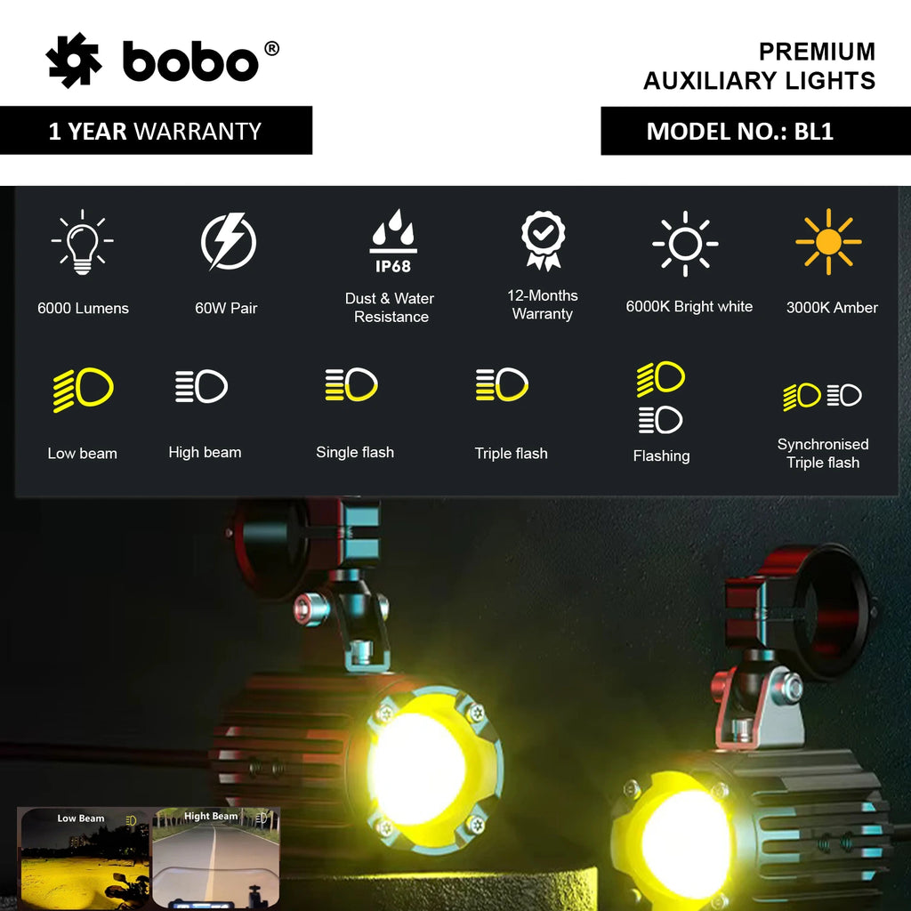 BOBO BL1 Auxiliary LED Lights with Dual Colour & 6000 Lumens
