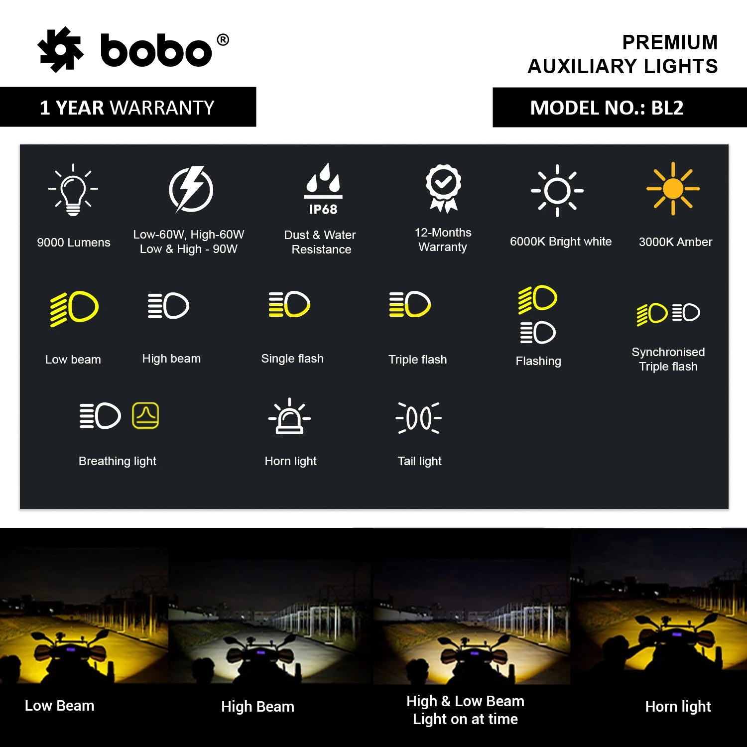 BOBO BL2 Auxiliary LED Lights with Dual Colour & 9000 Lumens