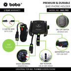 BOBO BM1 PRO Phone Holder with USB 3.0 Charger & SAE Connector