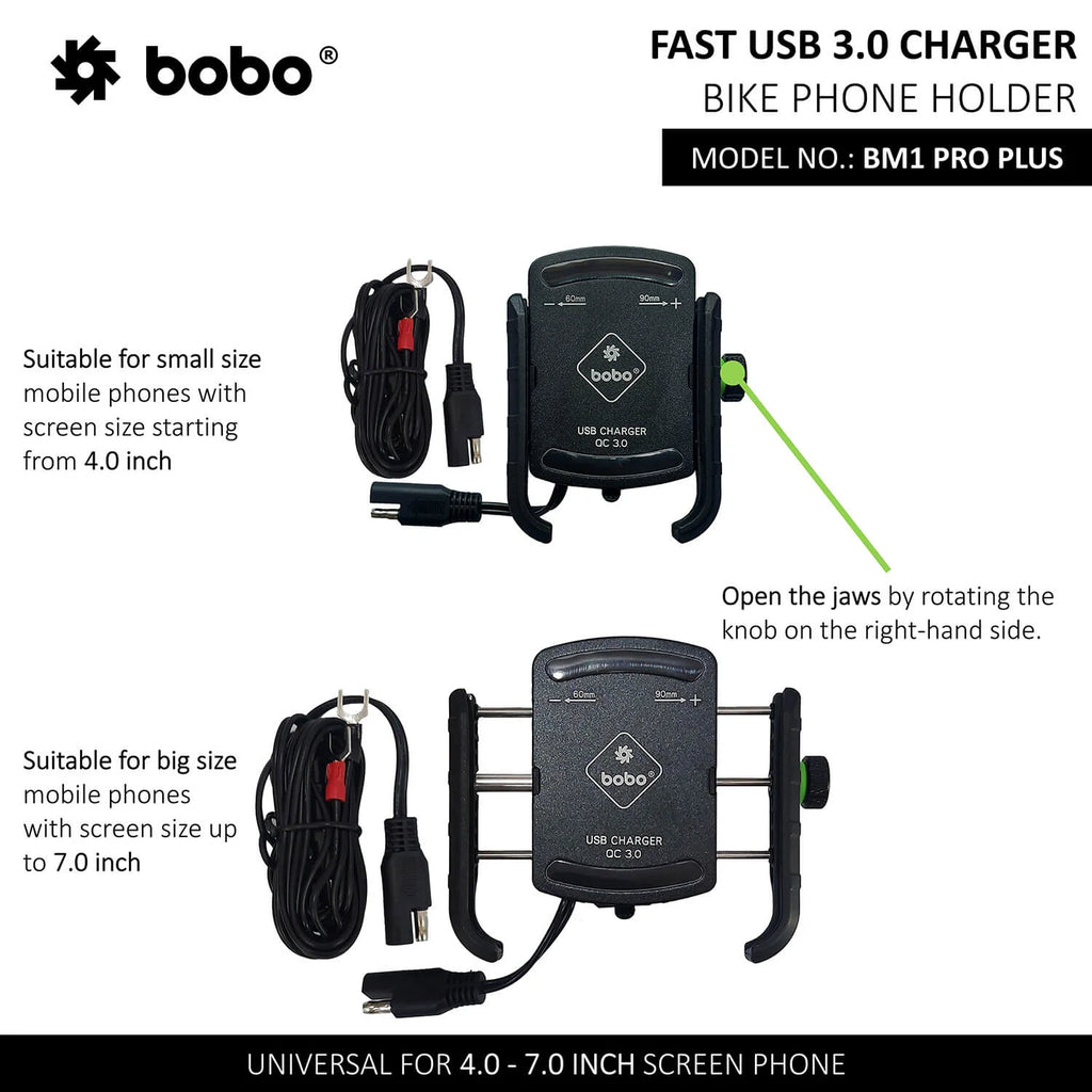 BOBO BM1 PRO PLUS Phone Holder with Vibration Damper & USB 3.0 Charger