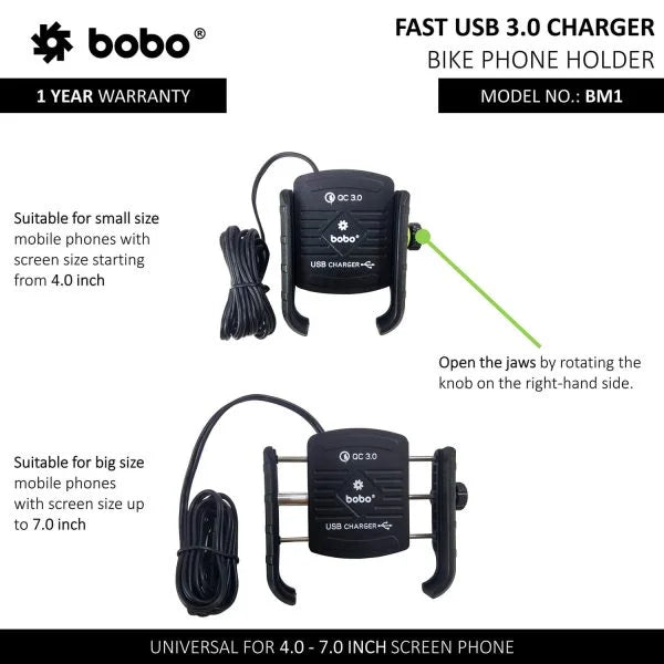 BOBO BM1 Phone Mount with USB 3.0 Fast charger