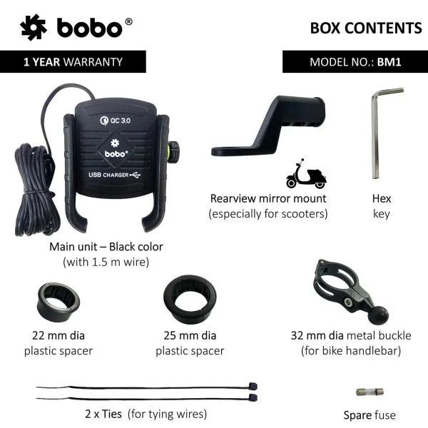 BOBO BM1 Phone Mount with USB 3.0 Fast charger