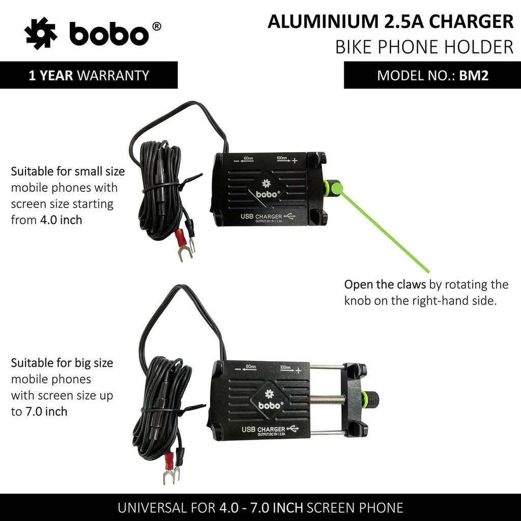 BOBO BM2 Aluminium Phone Holder with 2.5A USB charger