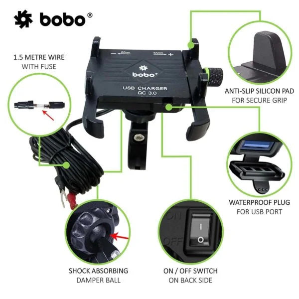 BOBO BM5 Aluminium Phone Holder With Fast USB 3.0 Charger