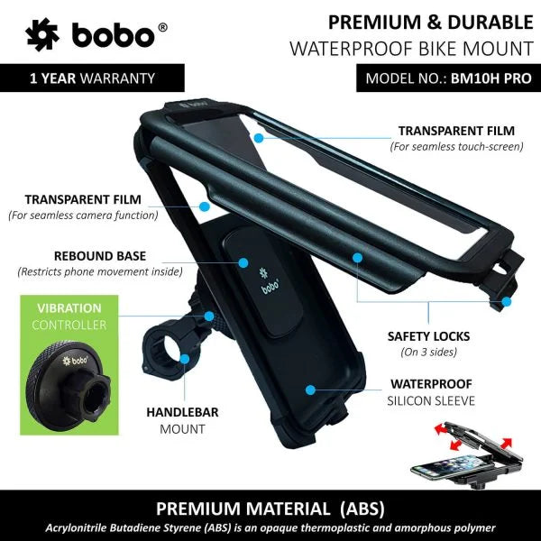 BOBO BM10H PRO Fully Waterproof Bike Phone Holder with Vibration Controller