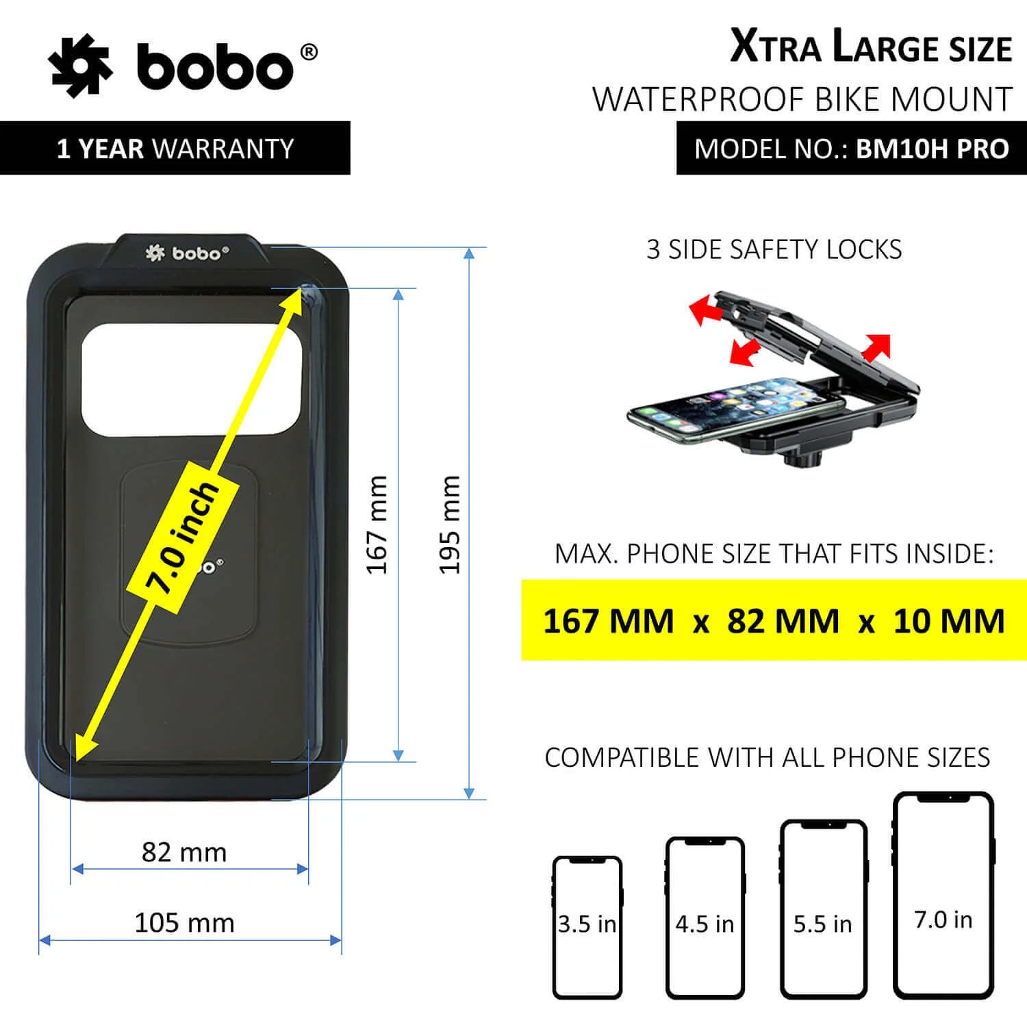 BOBO BM10H PRO Fully Waterproof Bike Phone Holder with Vibration Controller
