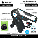 BOBO BM11H PRO Fully Waterproof Bike Phone Holder with Vibration Controller with Fast 15W Wireless & USB-C Charger