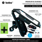 BOBO BM11H/M PRO PLUS Fully Waterproof Bike Phone Holder with PRO PLUS Vibration Damper with Fast 15W Wireless & USB-C Charger