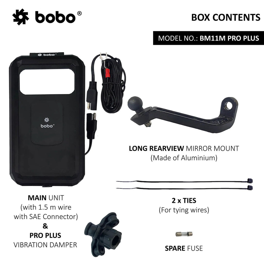 BOBO BM11H/M PRO PLUS Fully Waterproof Bike Phone Holder with PRO PLUS Vibration Damper with Fast 15W Wireless & USB-C Charger