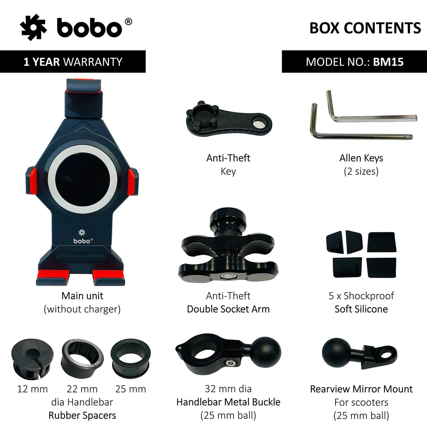 BOBO BM15 Anti-Vibration Metallic Heavy Duty Bike Phone Holder