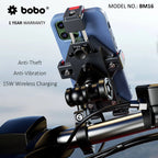 BOBO BM16 Anti-Vibration Metallic Bike Phone Holder with Fast 15W Wireless Charger