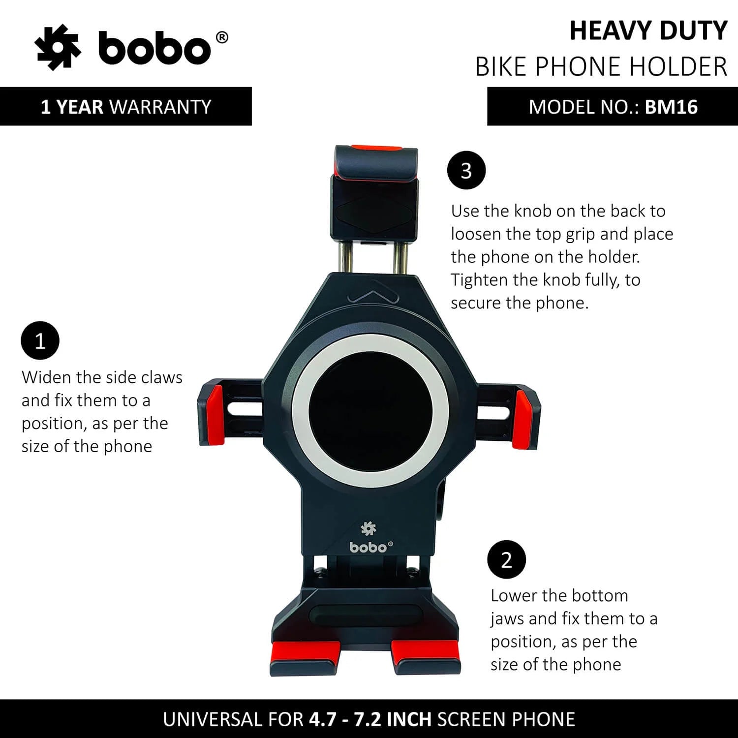BOBO BM16 Anti-Vibration Metallic Bike Phone Holder with Fast 15W Wireless Charger