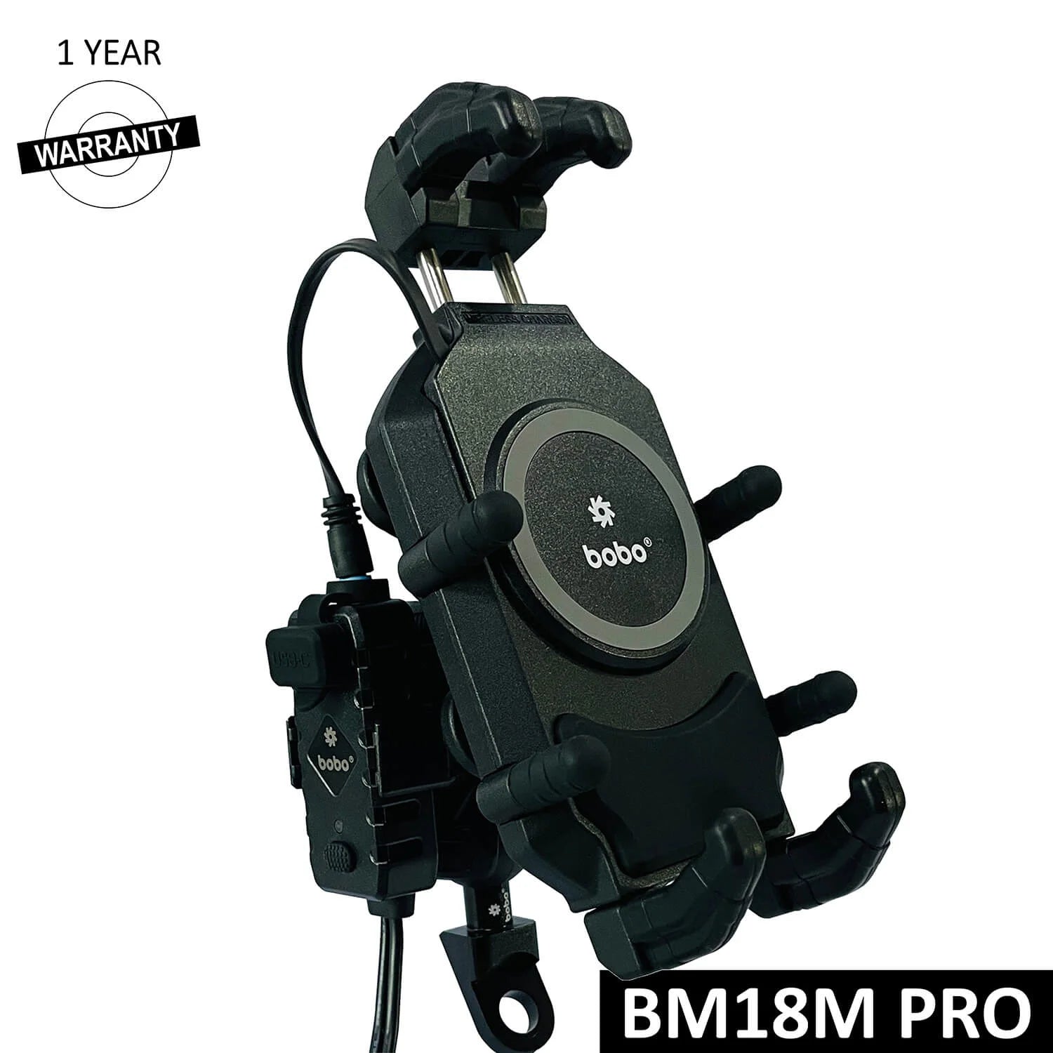 BOBO BM18H/M PRO Anti-Vibration Mount with 15W Wireless Charger & USB-C Charging