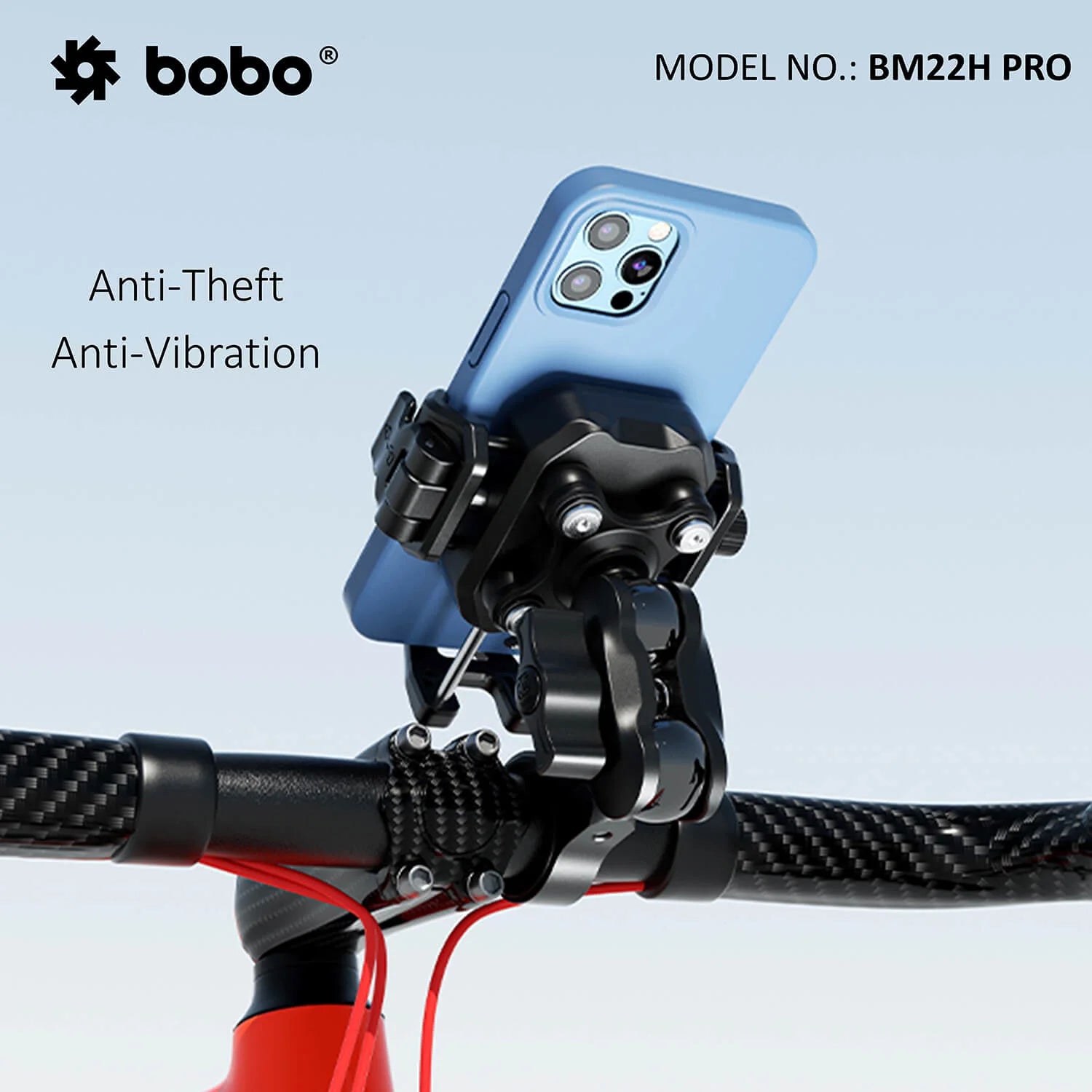 BOBO BM22H/M PRO Anti-Theft Phone Holder with Anti-Vibration and Quick Release