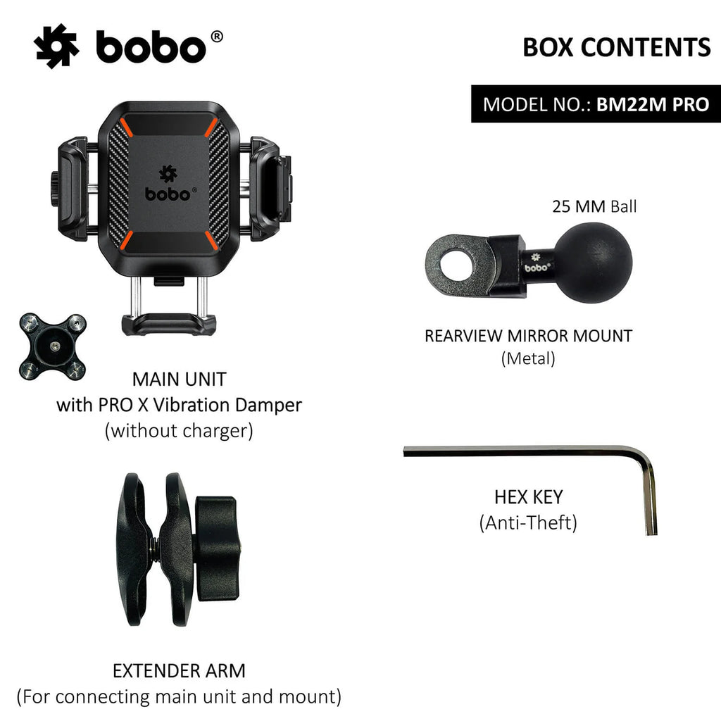 BOBO BM22H/M PRO Anti-Theft Phone Holder with Anti-Vibration and Quick Release