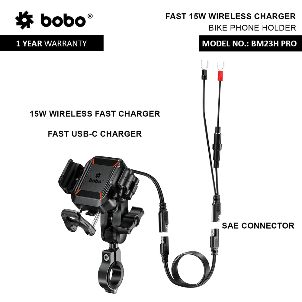 BOBO BM23H/M PRO Phone Holder with Wireless & 36W USB-C Charging and Anti Vibration