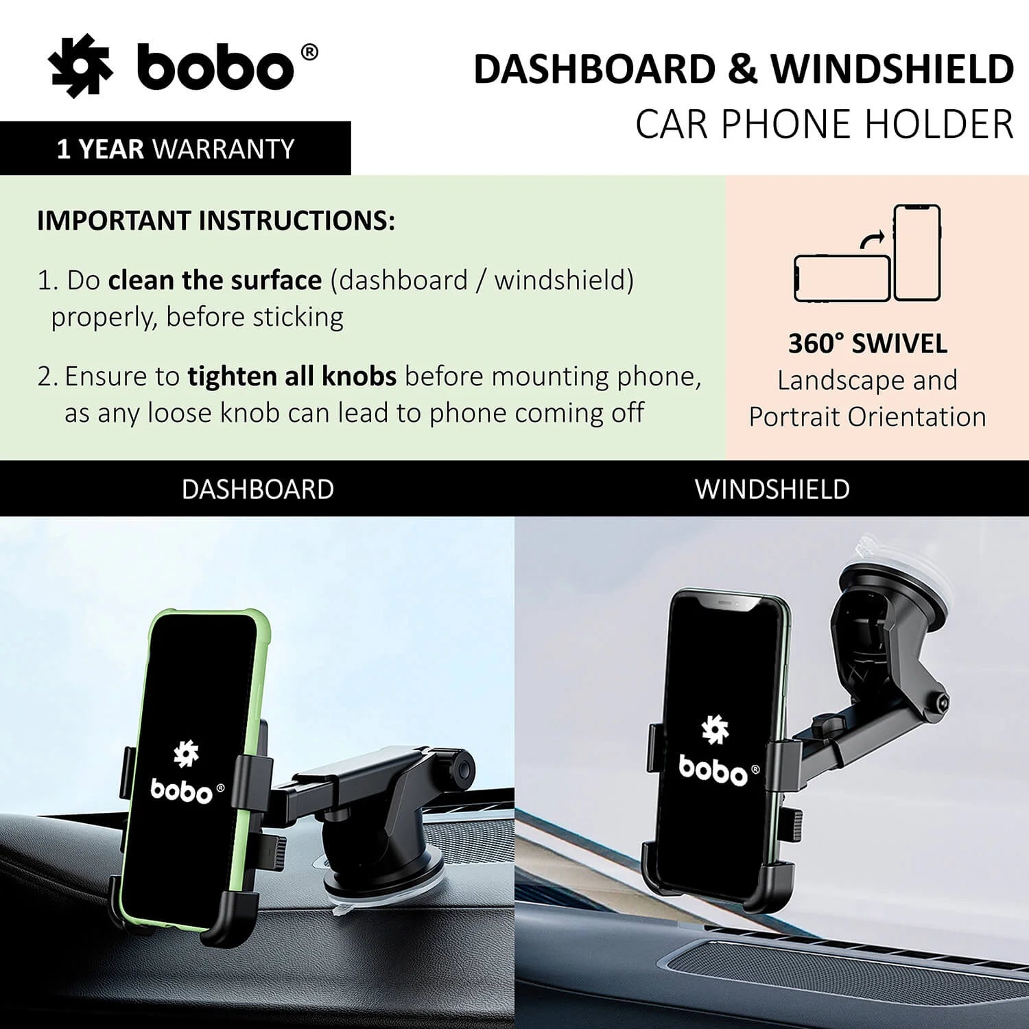 BOBO Universal Windshield & Dashboard Phone Holder
