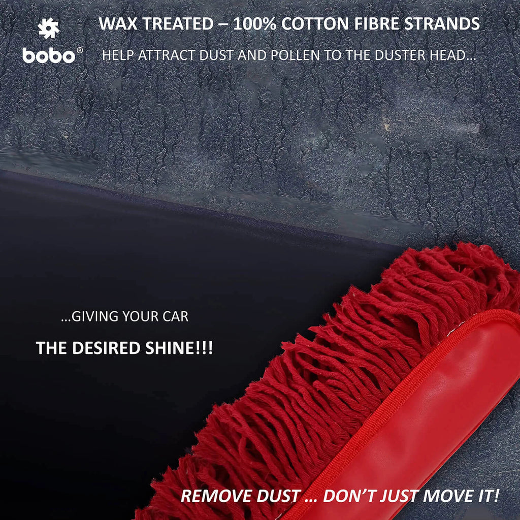 BOBO Car Duster – Premium Wax Treated Strands With Durable Solid Wood Handle – Includes Storage Cover