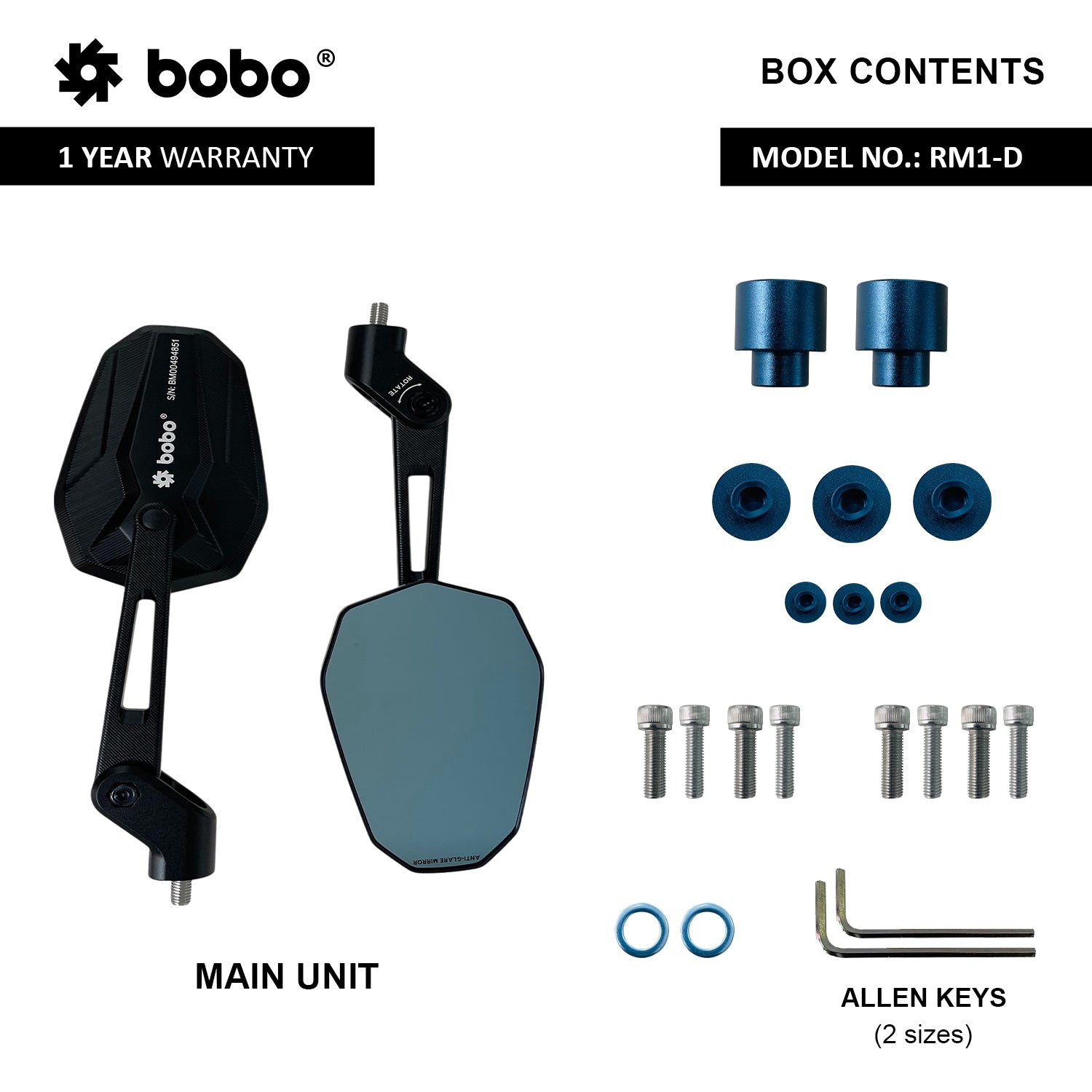BOBO RM1-D Anti-Glare, Anti-Fog Rearview Bike Mirror