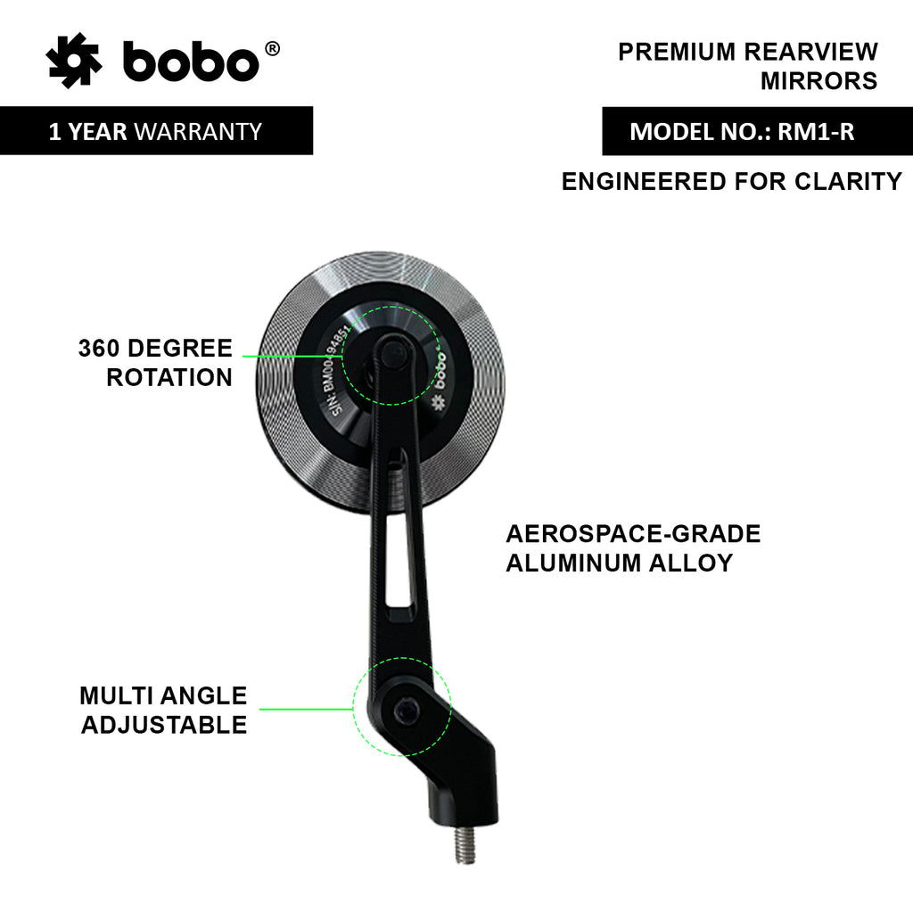 BOBO RM1-R Anti-Glare, Anti-Fog Rearview Bike Mirror