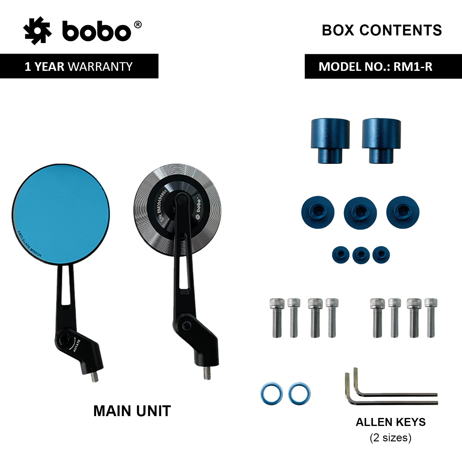 BOBO RM1-R Anti-Glare, Anti-Fog Rearview Bike Mirror