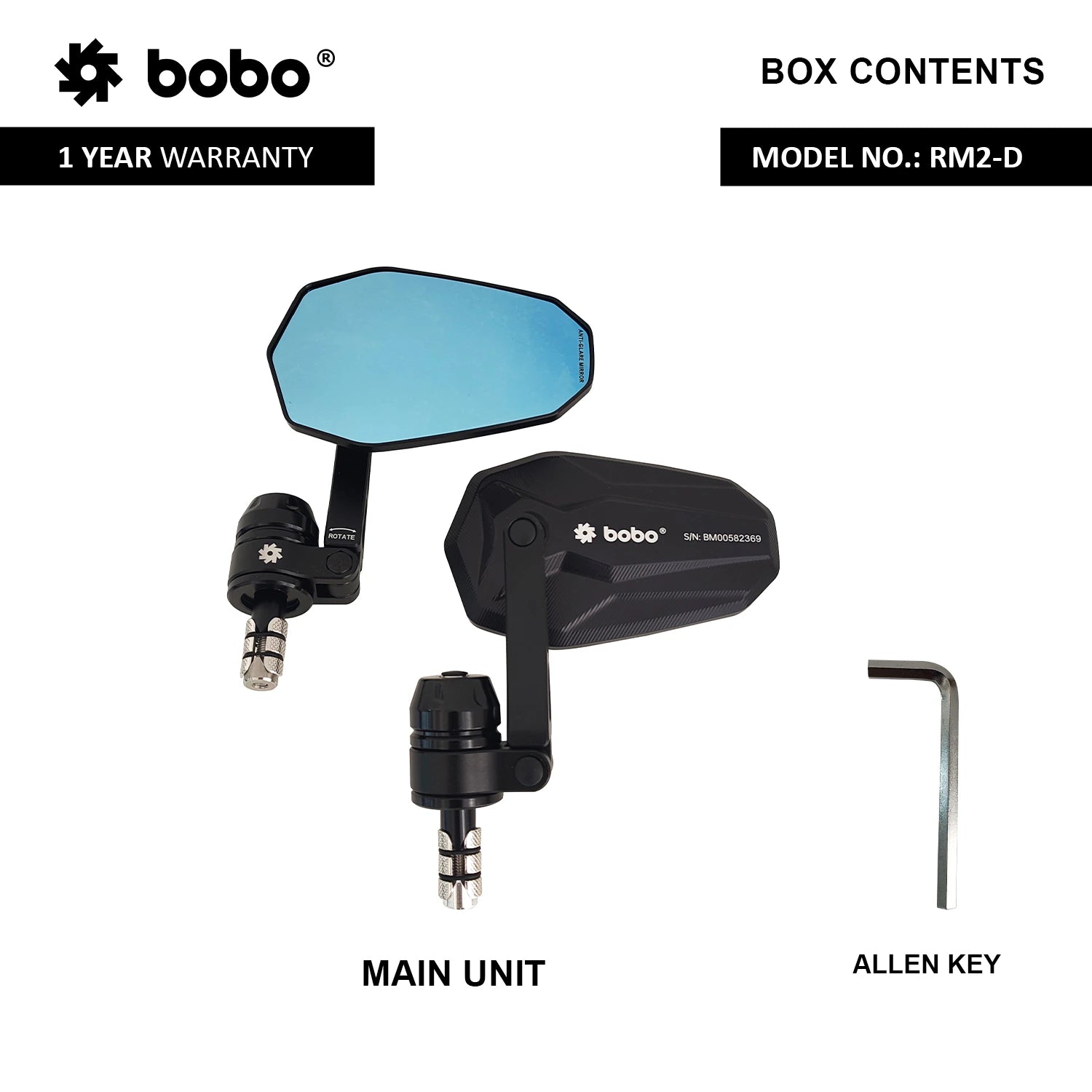 BOBO RM2-D Anti-Glare, Anti-Fog Bike Bar End Mirror