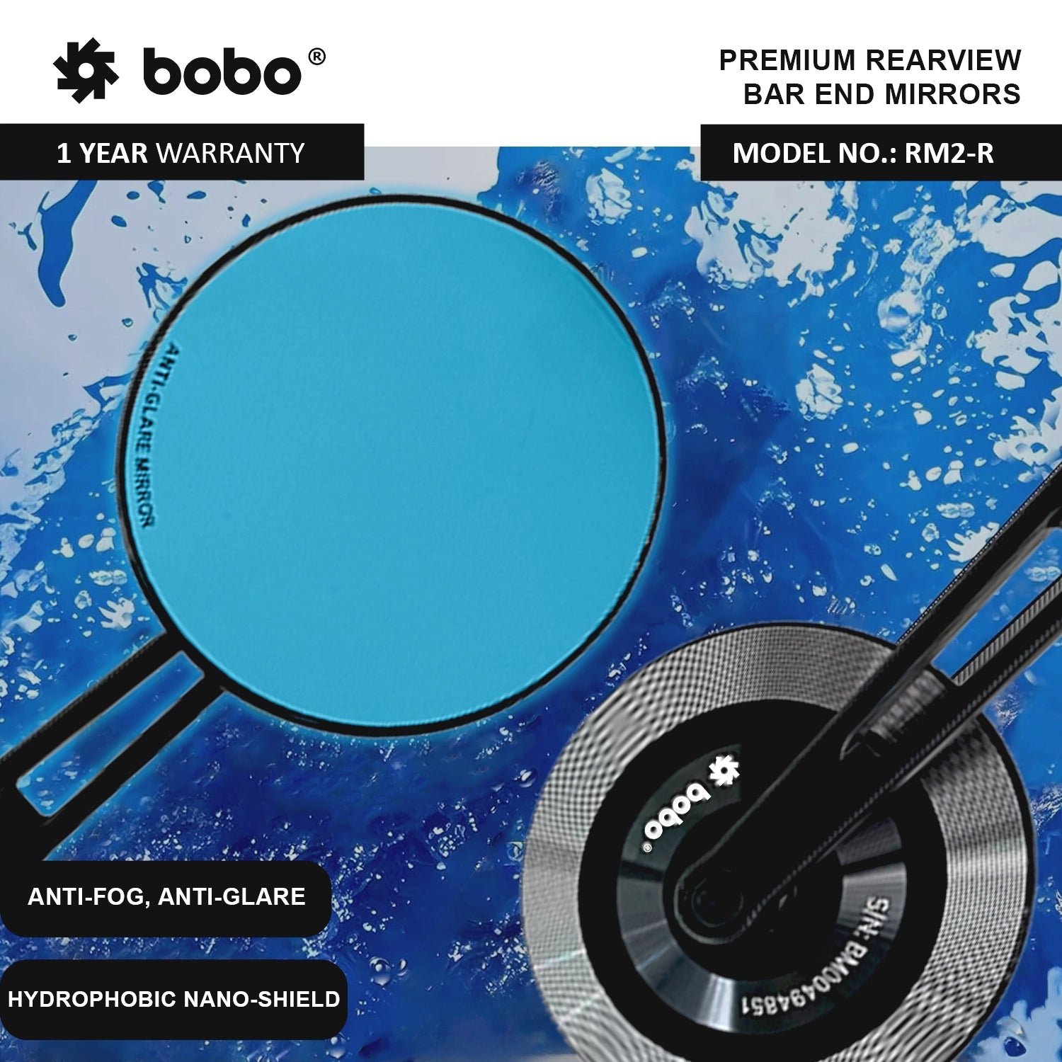 BOBO RM2-R Anti-Glare, Anti-Fog Bike Bar End Mirror