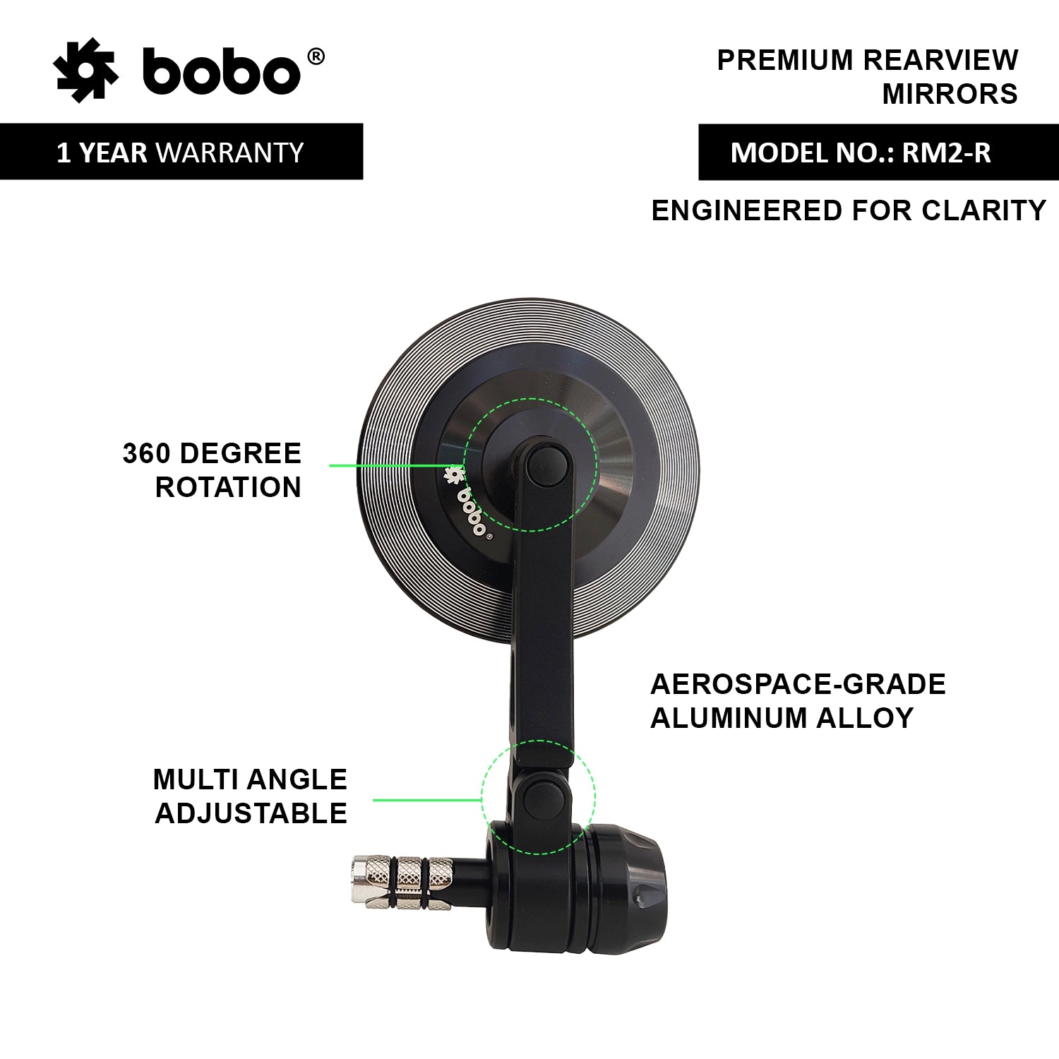 BOBO RM2-R Anti-Glare, Anti-Fog Bike Bar End Mirror