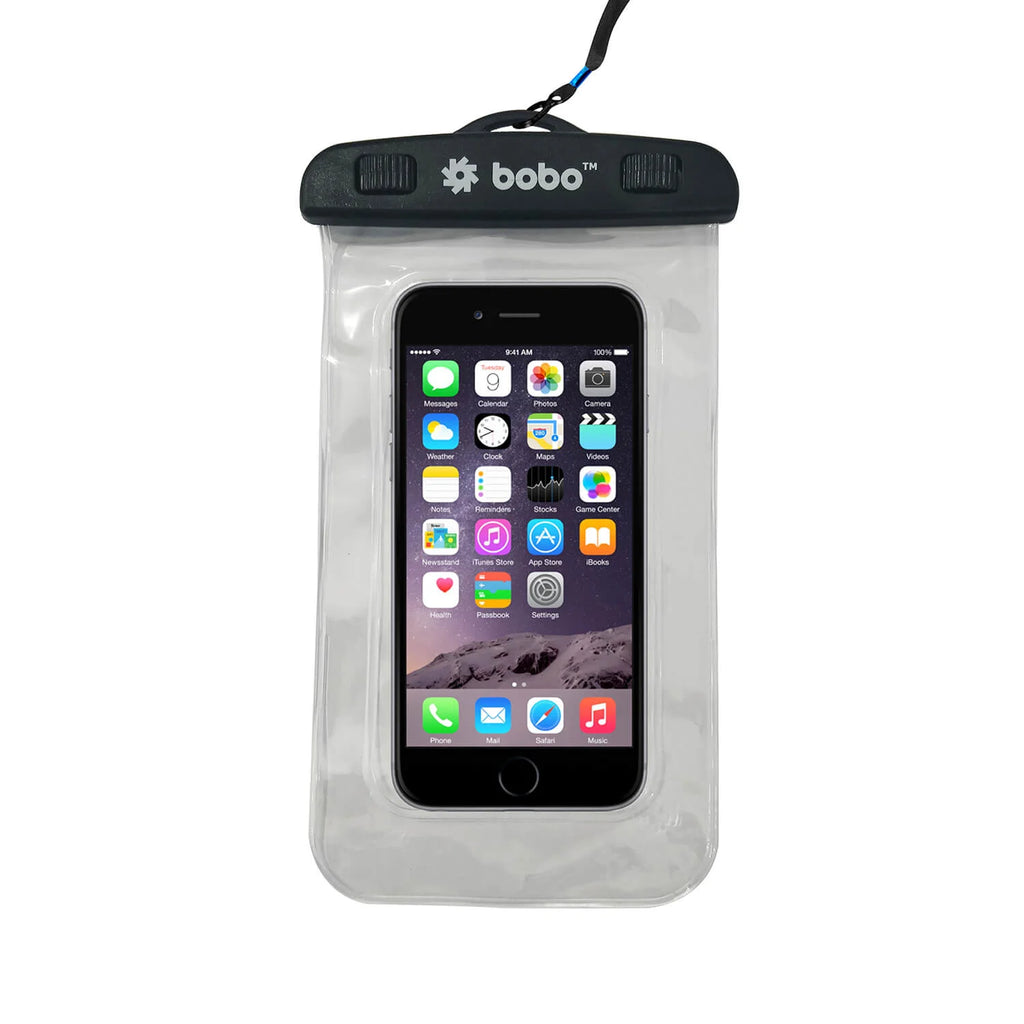 BOBO waterproof mobile pouch with a secure lock seal and touch-friendly transparent cover.
BOBO waterproof mobile pouch transparent
