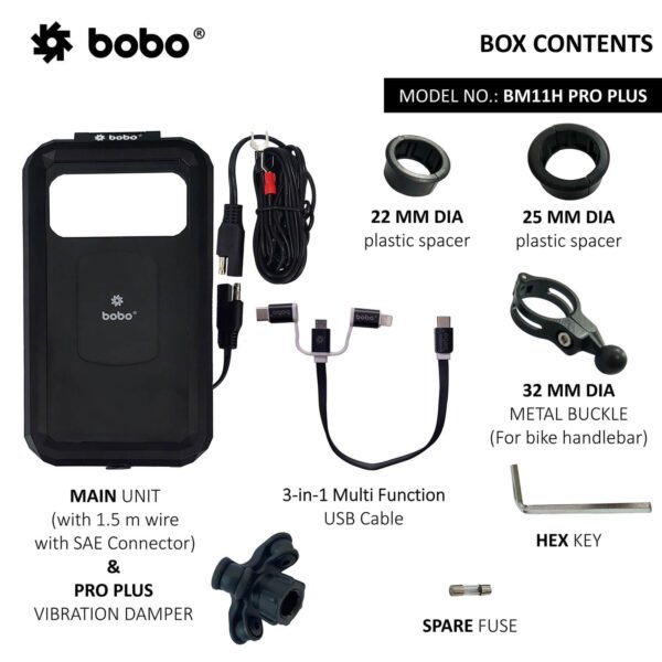 BOBO BM11H PRO PLUS Fully Waterproof Bike Phone Holder with PRO PLUS Vibration Damper (with Fast 15W Wireless Charger & USB-C Input/Output Port) Motorcycle Mobile Mount - Image 4