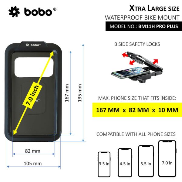 BOBO BM11H PRO PLUS Fully Waterproof Bike Phone Holder with PRO PLUS Vibration Damper (with Fast 15W Wireless Charger & USB-C Input/Output Port) Motorcycle Mobile Mount - Image 5