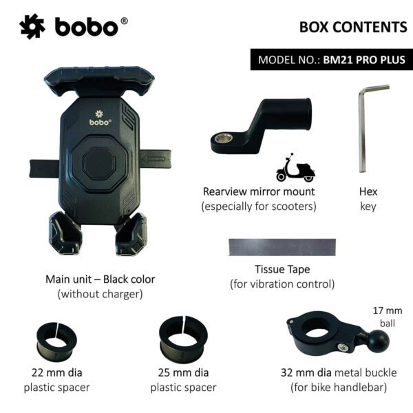 BOBO BM21 PRO PLUS Top & Bottom Corners Secure Grip with PRO PLUS Vibration Damper Bike / Cycle Phone Holder Motorcycle Mobile Mount - Image 4